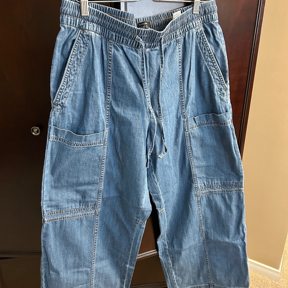 Denim Wide-Leg Mid Rise Pants